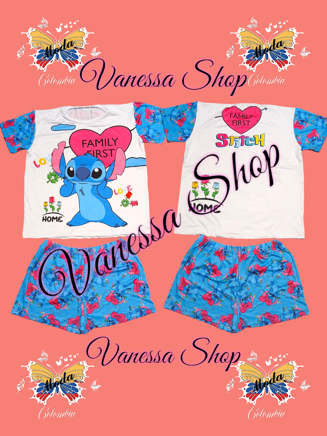 Pijama Camisa Short Estilo Stich.