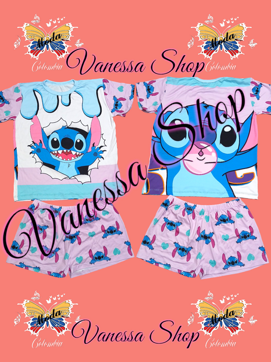 Pijama Camisa Short Estilo Stich.