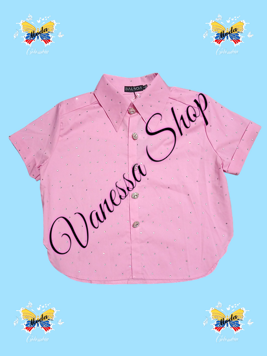 Blusa de vestir rosa.